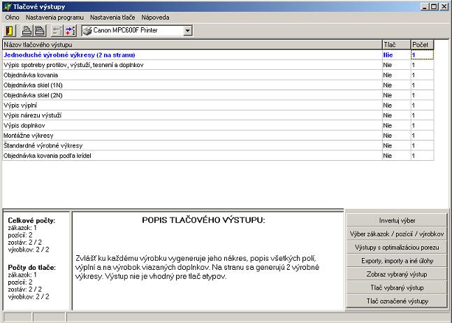 obrázok: Zoznam tlačových výstupov